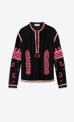 SAINT LAURENT Tunic メンズ フォーク エンブロイダリー チュニック(ブラック/シルクベルベット) a_V4
